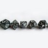 Obsidian Dragon Poly-Dice Set containing seven different dice: a D20, D100, D12, D10, D8, D6 and a D4